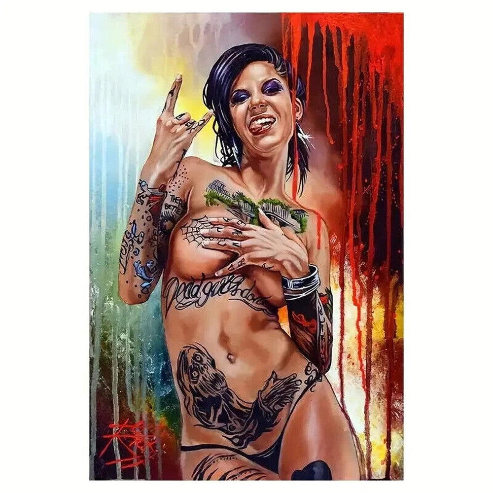 Contemporary Art Nude Tattooed Lady Canvas Print 16 in x 24 in Wall Art Home & Garden:Home Décor:Posters & Prints Style Your Walls